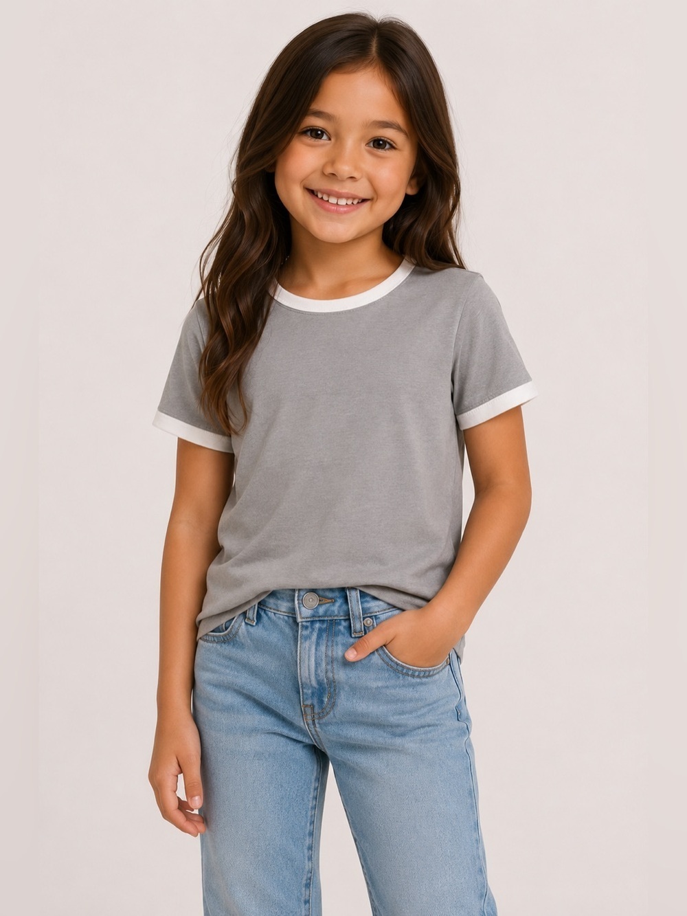 FOREVER 21 GIRLS RAGLAN RINGER T-SHIRT - GRAY SIZE 5/6 (NEW WITH TAGS) A12
